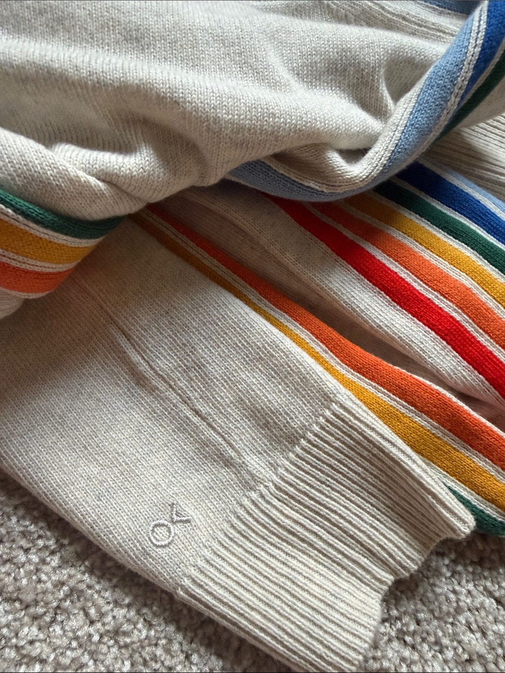 Outerknown Cream Crewneck Sweater with Rainbow Stripe Detail size Small - Picture 6 of 6